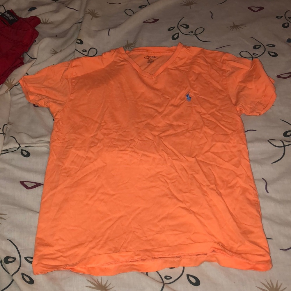 orange men’s polo Ralph Lauren v neck
